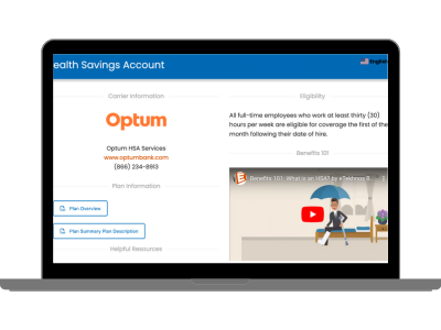 laptop showing eTekhnos employee benefits library and health and wellness insurance resource